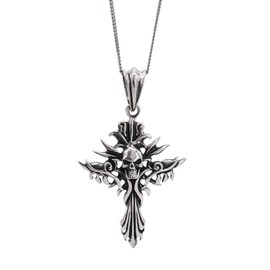 81stgeneration Unisex 925 Sterling Silver Fire Skull Gothic Cross Pendant Necklace, 18"