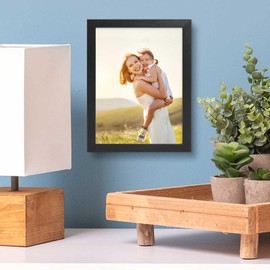 Photolini Black, Narrow, Solid Wood Picture Frame with Acrylic Glass Pane, 15 x 20 cm