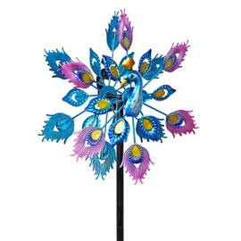 Alpine Corporation SLL2430 Double Layer Peacock Wind Garden Stake Kinetic/Spinners, Multi-Color