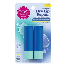 eos The Hero Lip Repair, humedad 24 horas para labios muy secos, extracto de fresa natural, bálsamo labial hidratante hipoalergénico, 0.14 onzas, paquete de 2