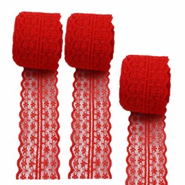 3 Rolls 10 Meters Floral Lace Ribbon Lace Trim Webbing Fabric for DIY Jewelry Making Craft Wedding Accessories Gift Wrapping(Red)