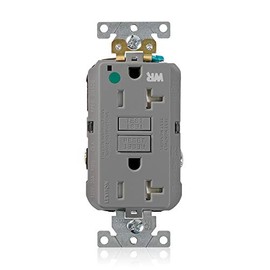 Leviton GFWT2-HGG 20A-125V Extra-Heavy Duty Hospital Grade Tamper/Weather-Resistant Duplex Self-Test GFCI Receptacle, Gray, 20-Amp