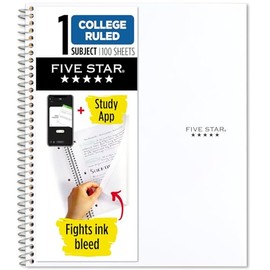 Cuaderno de Five Star, 1 materia, con rayas, 100 hojas, 11 x 8-12, Blanco                                                                             