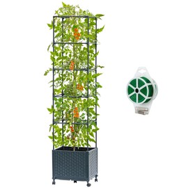 KOBAZ Raised Garden Bed with Tomato Planter Cage, 67.6" Trellis Planter Boxes with Wheels for Outdoor Patio Greenhouse Gardening Climbing Vegetables