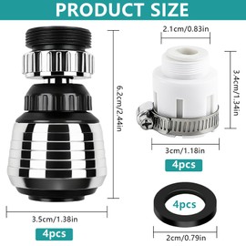 YOUNGSAY Set of 4 Aerator Tap Kitchen, 2 Modes Water Tap Attachment Swivel Internal Thread Tap Attachment 360 Degree Swivel with 4 Multi-Purpose Connections for Bathroom and Kitchen