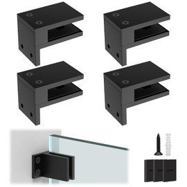 LukLoy 4 Pack Wall to Glass Clamp, Matte Black 304 Stainless Steel Glass Railing Clamp for 5/16" to 1/2" Thick Panels, No Drill Brakcet Clips for Balustrade Railing Pool Fence (4, F Shape)