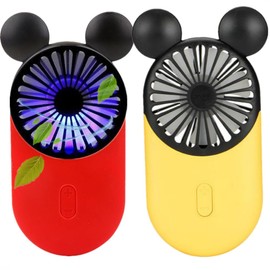 Generic Cute Mouse Personal Mini Fan, Handheld USB Rechargeable Fan with Pretty LED Light, 3 Adjustable Speeds with Portable Holder, for Indoor Or Outdoor Park School, Red+Yellow