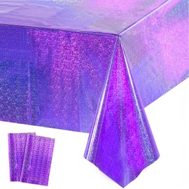 Glitter Purple Party Table Cloth - GREATRIL 2 Packs Disposable Plastic Rectangular Tablecover for Space Theme/Butterfly/Galaxy/Birthday Decorations for Girls/Women - 54'' x 108''