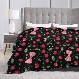 Ultra Soft Cute Cherry Blanket Flannel Throw Blanket Decor Bedding Suitable for Travel Camping Living Room Sofa Bedroom Decoration Gifts (Cherry Blanket-1, 50inx40in)