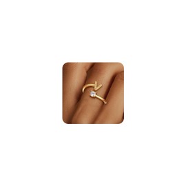 Eaciy Initial Rings for Girls Women - 14K Gold Plated Letter V Initial Ring for Girls Teen Girl Gifts Trendy Stuff, 5 6 7 8 9 10 11 12 13 14 15 16 Year Old Girl Birthday Gifts