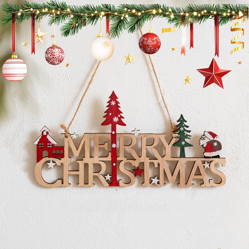 Merry Christmas Sign,Christmas Hanging Ornament,Christmas's Door Plaque Sign,Santa Tree Xmas