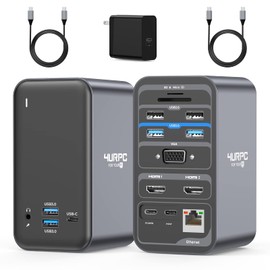 4URPC USB C Docking Station Dual Monitor, Dual HDMI USB C Dock, Laptop Docking Station with 2 HDMI Ports, VGA, 7 USB, 65W Power Adapter, Ethernet, SD/TF, Audio/Mic for Windows, and ChromeOS