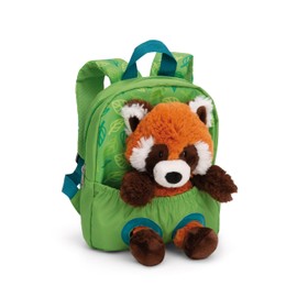 Backpack with Plush Toy 21 x 26 cm Red Panda 25 cm - Green - Removable Plush Toy Soft Fluffy Nursery Backpack with Cuddly Toy for Boys and Girls | 61747