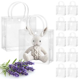 BadenBach 32PCS Small Clear Gift Bags with Handle,6.89" x 6.89" x 3.54",Plastic Gift Bags Reusable Clear Goodie Bags Transparent Gift Wrap Bag for Party Favor Wedding Birthday Baby Shower Mother's Day