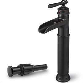 HOIGY Oil Rubbed Bronze Bathroom Faucet, Brass Tall Bathroom Sink Faucet Single Handle Waterfall Bathroom Faucets One Hole, Vessel Sink Faucet for Bathroom with Pop-Up Drain & Water Hose for Farmhouse