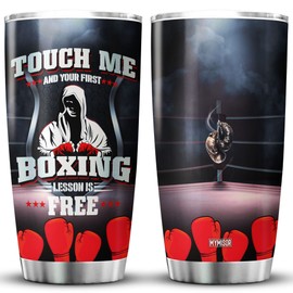 MYMISOR Boxing Tumbler For Boxing Lovers Stainless Steel Cup Touch Me And Your First Boxing Lesson Is Free Novelty Gift For Fitness Enthusiast Sport Lover Gifts Birthday Present