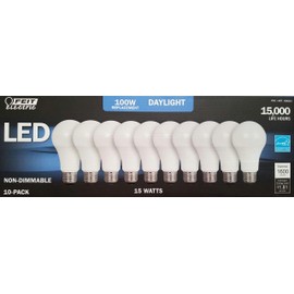 FEIT 100w LED Replacement Bulbs using 15W Daylight 5000K 1600 Lumens (10 Lamps)