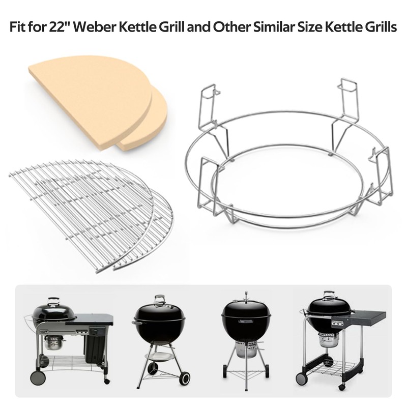 onlyfire Barbecue Cooking Grate System Grilling Accessory for Weber 22"