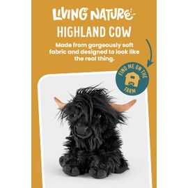 Living Nature Black Highland Cow Stuffed Animal Plush Toy | Fluffy Highland Cow Animal with Sound | Soft Toy Gift for Kids | Boys and Girls Stuffed Doll | Naturli Eco-Friendly Plushies | 9 Inches