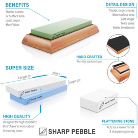 Sharp Pebble Knife Sharpening Stones Kit -Grits 400/1000/6000 Extra Large Whetstone- Wet Stone Knives Sharpener Set with NonSlip Bamboo Base & Flattening Stone