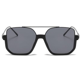 Long Keeper Retro Oversize Pilot Sunglasses for Women Men Aviation Sunglasses Square Double Bridge Sun Glasses Semi-Rimless Vintage Shades UV400 Protection (Black Frame - Dark Grey Lens)