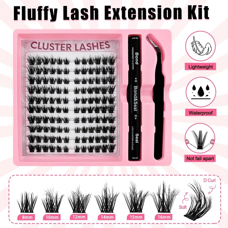 DIY Eyelash Extensions Set, 8-16 mm, Mixed Fluffy Eyelashes, Individual