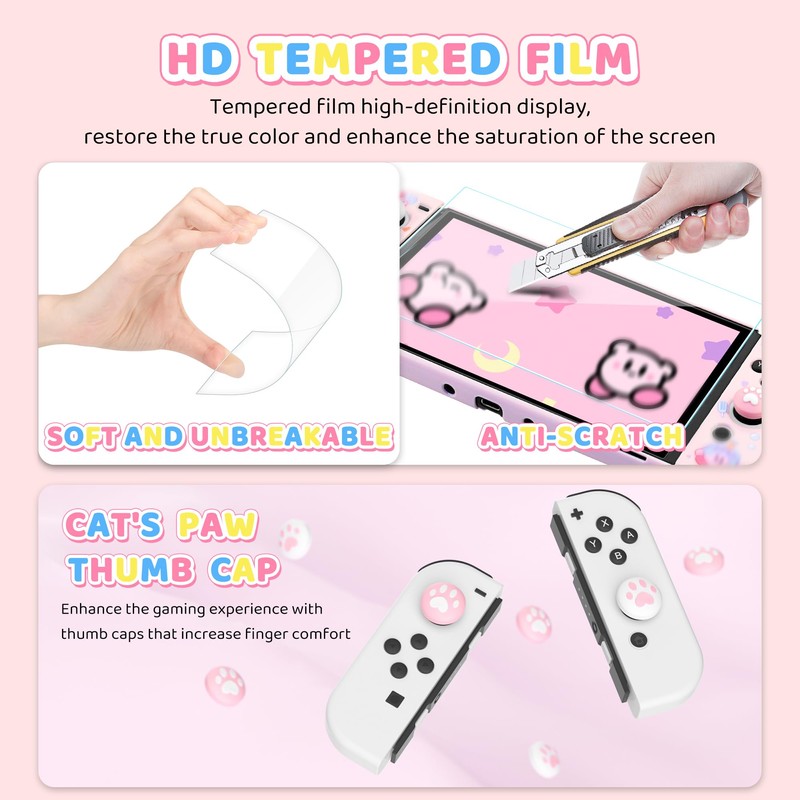 HYPERCASE 8 in 1 Cute Anime Switch OLED Accessories Bundle,