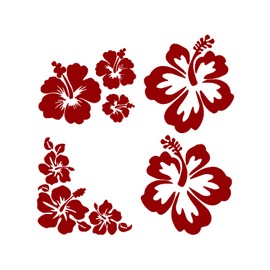 Hawaiian Hibiscus Flower Car Decal Sticker, Waterproof PET Decal, Car Bumper Sticker, Automotive Exterior Decoration Sticker Decal for Car, Truck, SUV, Door, Wall, Laptop (Red, 5.82”×5.39”)