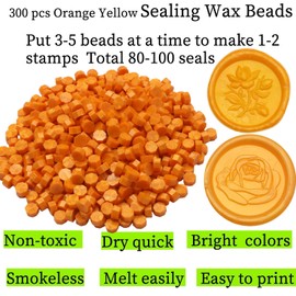 300 Pcs Wax Seal Beads, Sealing Wax Beads, Refilling Octagon Wax Sealing Beads for Wax Stamp Sealing, Perfect for Wedding Invitations, Christmas Cards, Envelopes, Letter Sealing (Orange Yellow)