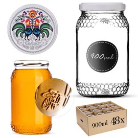 KADAX Honey Jars, 900 ml, Preserving Jars with Fi82 mm Screw Lid, Jars for Honey, Jam Jars, Screw Jars, Preserving Jars (Taps, Pack of 48)