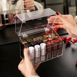 18-Slot Lipstick Organizer Clear Acrylic Storage Display Holder With Lid, 18 Slots 2ea