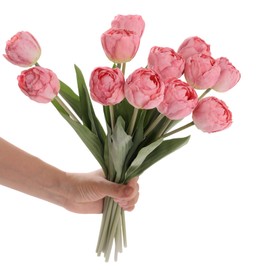 Mooncci 12pcs Pink Tulips Artificial Flowers, 14.96'' Stem Real Touch Realistic Pink Artificial Flowers, Silk Flowers Artificial for Decoration, Wedding Bouquet, Party, Baby Shower, Bridal Bouquet