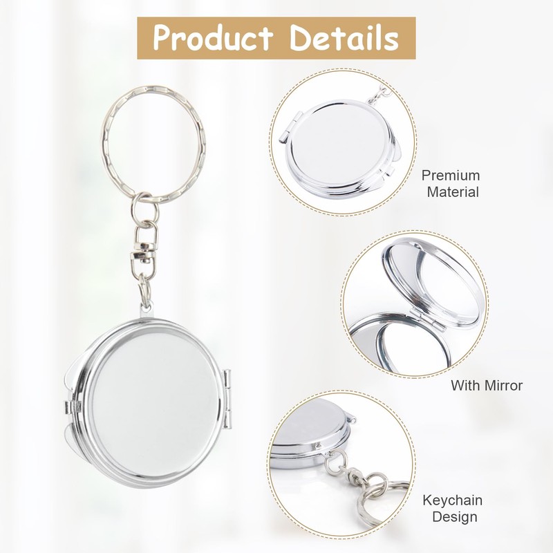 6 Pcs Round Mirror Keychain Compact Mirror Double Sided Folding