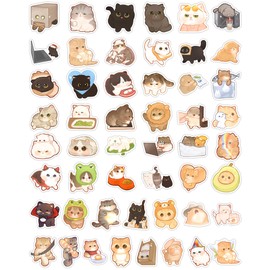 100 Pcs Cute Cat Stickers for Adults, Kawaii Cartoon Kitty Sticker Waterproof Vinyl Kitten Decals for Water Bottle,Laptop,Luggage,Guitar,Phone, Cat Party Favors