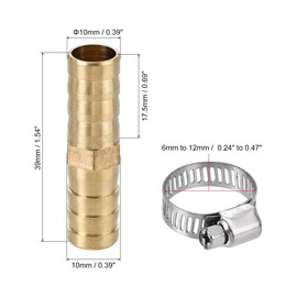 sourcing map Barb Hose Fitting, 10x39mm Straight Coupler Quick Connector Adapter with 6-12mm Adjustable Stainless Steel Hose Clamps, for Water Fuel Air Oil Gas 3 Set