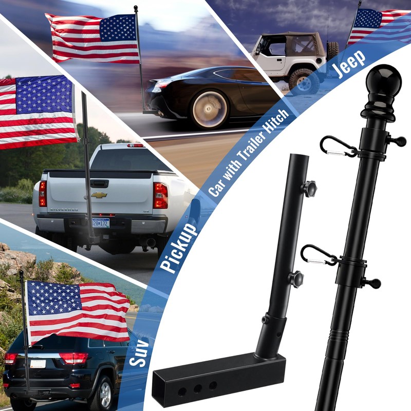 Truck Flag Pole with Hitch Holder – 5FT Heavy Duty