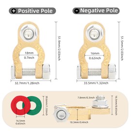 Motroce 2 Pairs Battery Terminal Connectors,M8 Bolts, Battery Cable Clamps in pure copper with 4 pieces of battery terminal anticorrosion washers, for automotive parts, marine batteries