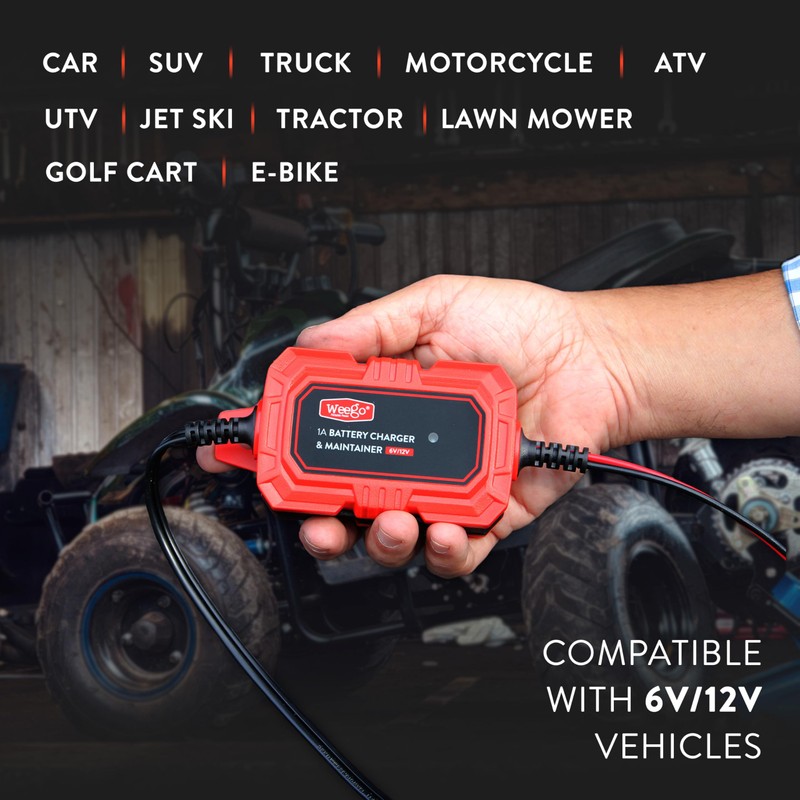 Weego Battery Tender: 6V/12V Trickle Charger for Cars, Motorcycles, &