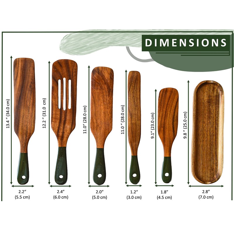 6Pcs Spurtle with Spoon Rest, Wooden Spatula Olive Green, Wooden