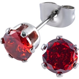 RafiCaro Surgical Stainless Steel Metal Allergic Earrings, 0.16, 0.2, 0.2 inches (3, 4, 5 mm), Stud Earrings, 1 Pair for Both Ears, 4 mm, Glass