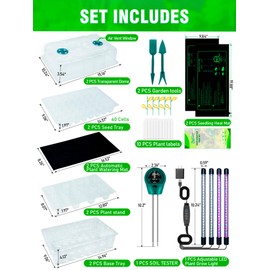 Hugbow Self-Watering Seed Starter Tray with Grow Light and Heat Mat, 80-Cell Plant Starter Trays Seed Starter Kit, Seed Starter Tray for Seed Starting, Plant Germination & Seedling Growing, 2 Pack