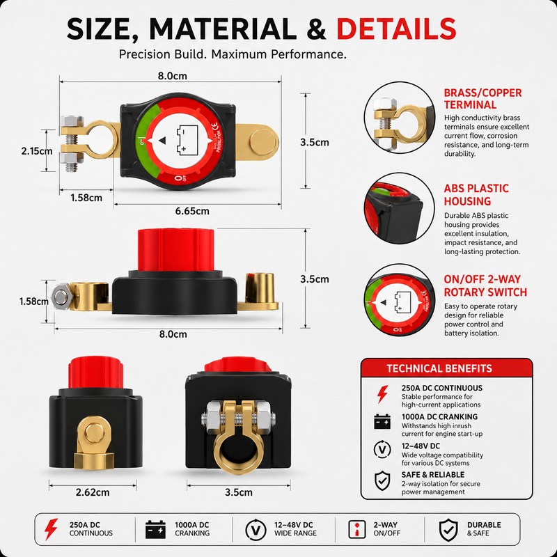 Top Post Battery Disconnect Switch for 12–48V Systems – 250A
