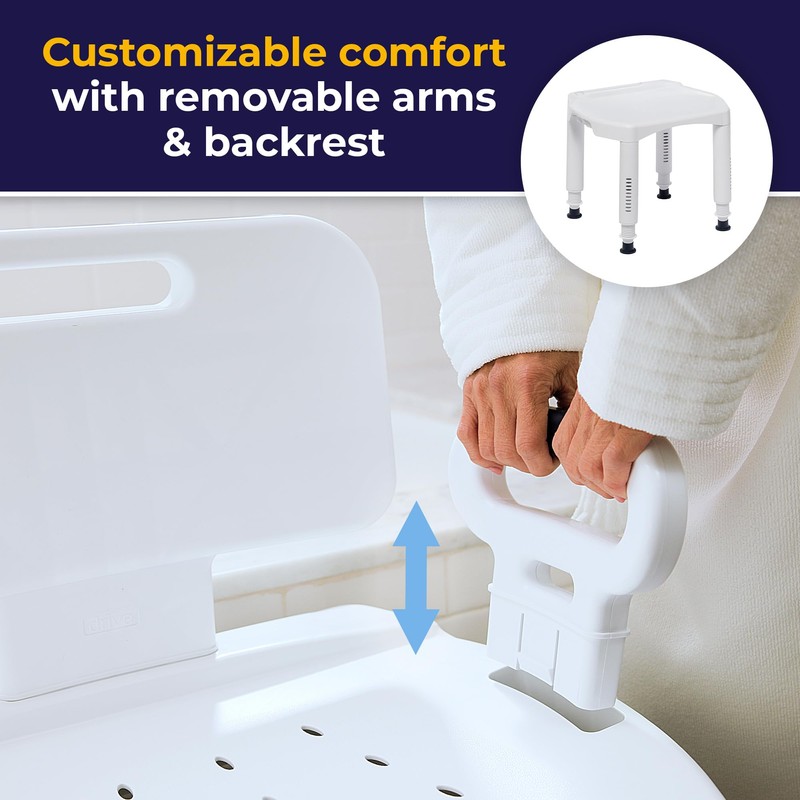 Drive Medical Bathroom Bench with Back & Arms - Adjustable