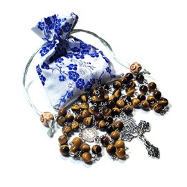 GeekTenet Rosary Beads Chaplet Natural Tiger Eye Stone Rosery Cross Catholic gifts (Brown)