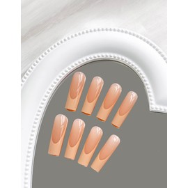 Press on Nails Long Square SWEKKE Yellow French Tip Fake Nails Full Cover False Nails with Designs Light Yellow Glossy False Nails with Nail Glue Artificial Acrylic Nails for Women Girls 24 Pcs