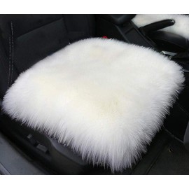 Gracefur Natural Sheepskin Car Seat Cushion Cover Luxury Long Wool Winter Warm Seat Covers Universal Fit for Car, Office Chair and Armchair 1 Piece White