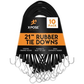 Xpose Safety Rubber Bungee Cords with Hooks  21 Inch (32” Max Stretch) Heavy-Duty  - 10 Pieces