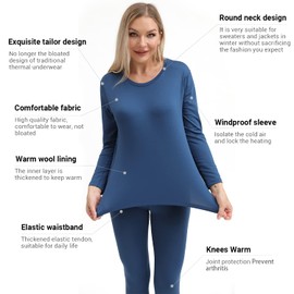 PISIQI Ropa interior térmica para mujer juego de sudaderas súper suaves para Johns Pijama para esquiar en la parte inferior de la blusa térmica de invierno y la parte inferior de la ropa