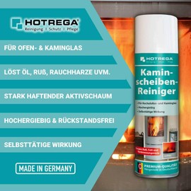 HOTREGA HOTREGA Kaminscheiben Reiniger, Hochleistungs-Aktivschaum-Reiniger für Glas, Kunststoffe, Metalle – Entfernung von Ruß, Fett, Öl – 300ml, Mengen:2
