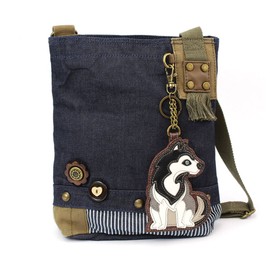 Siberian Husky Patch Cross-Body Women Handbag, Canvas Messenger Bag - 6 Colors Options (Denim)